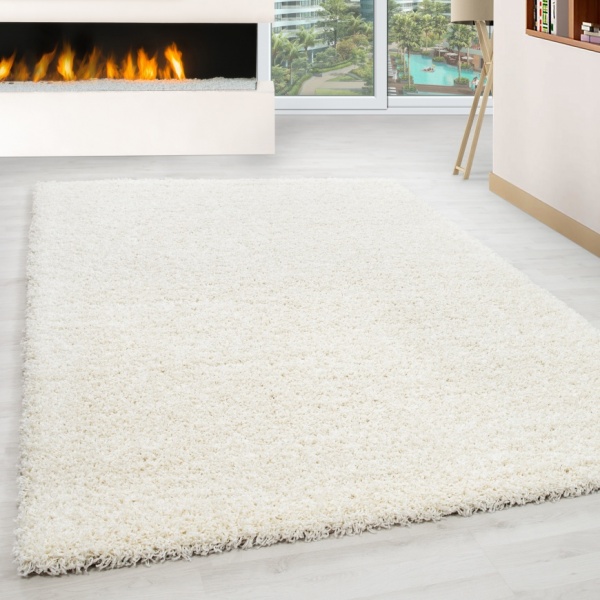 Hochflor Teppich Wohnzimmer Flauschig Creme l Teppich Shaggy Rund Creme